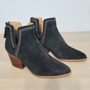 Dolce Vita Dylan Notch Side Suede Ankle Bootie Dark Gray Heel Leather Boots 7